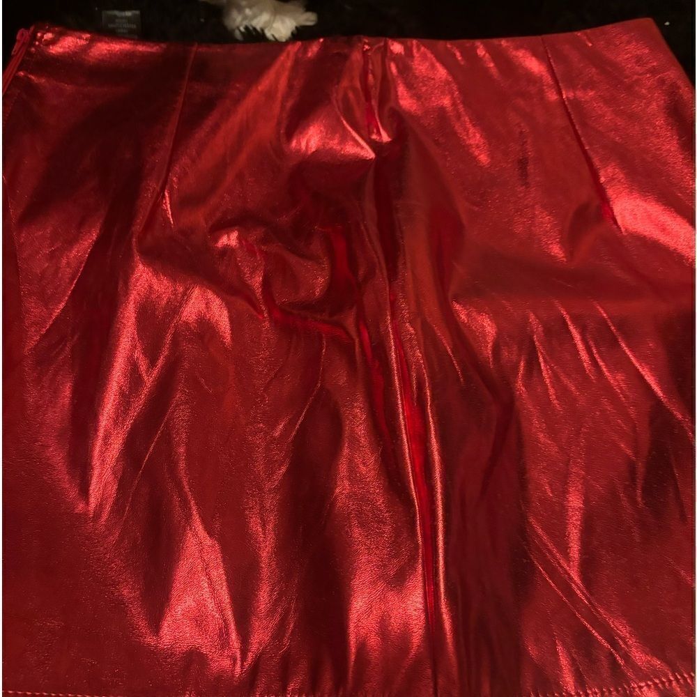 Red shiny metallic mini skirt